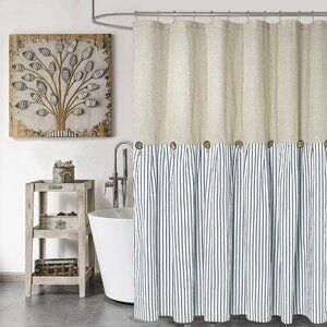 NEW- Farmhouse Style Shower Curtain/Striped